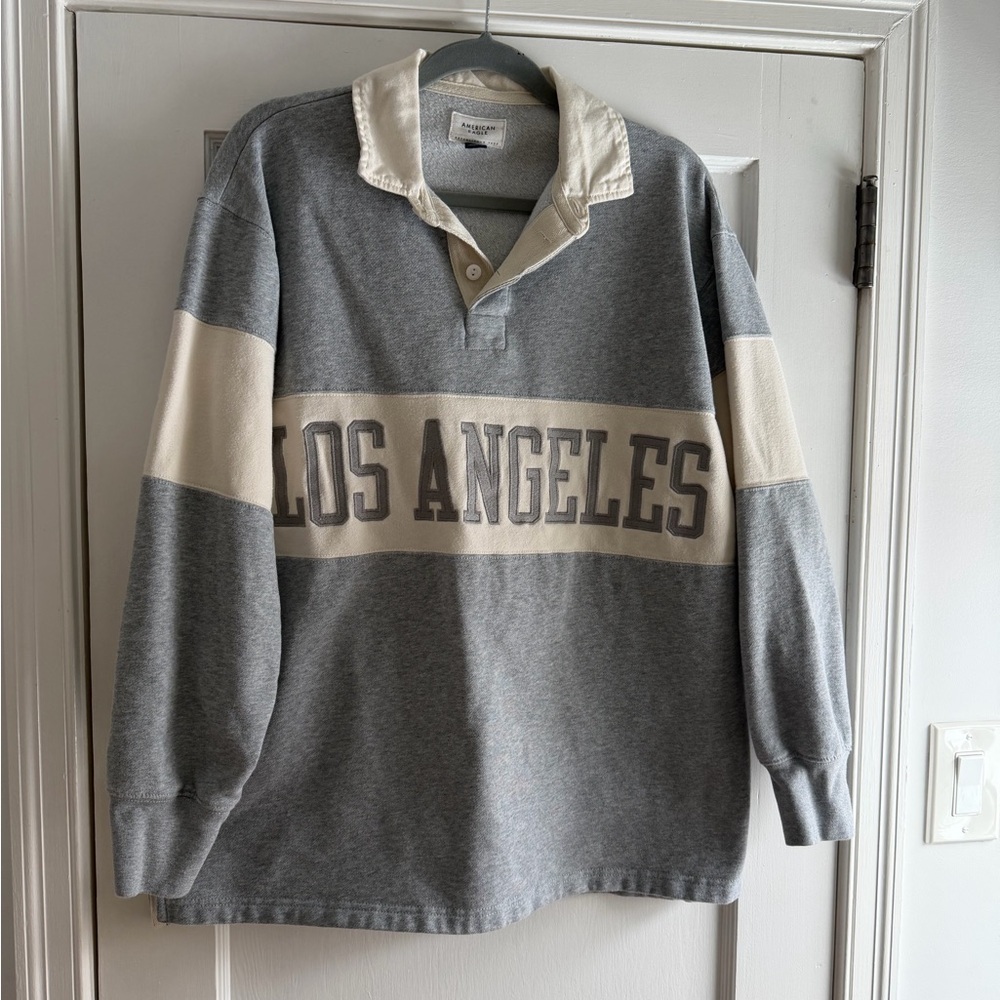 AE 🩶 Polo Los Angeles Gray Pullover Oversized Small